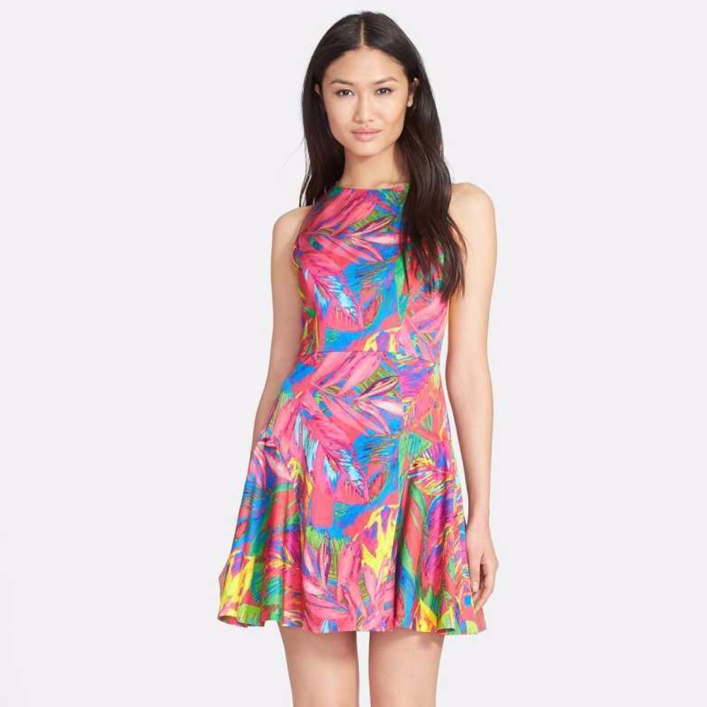 NWT $450 Milly Pink Multi Printed Feather‎ Print Dress [ 0 ]